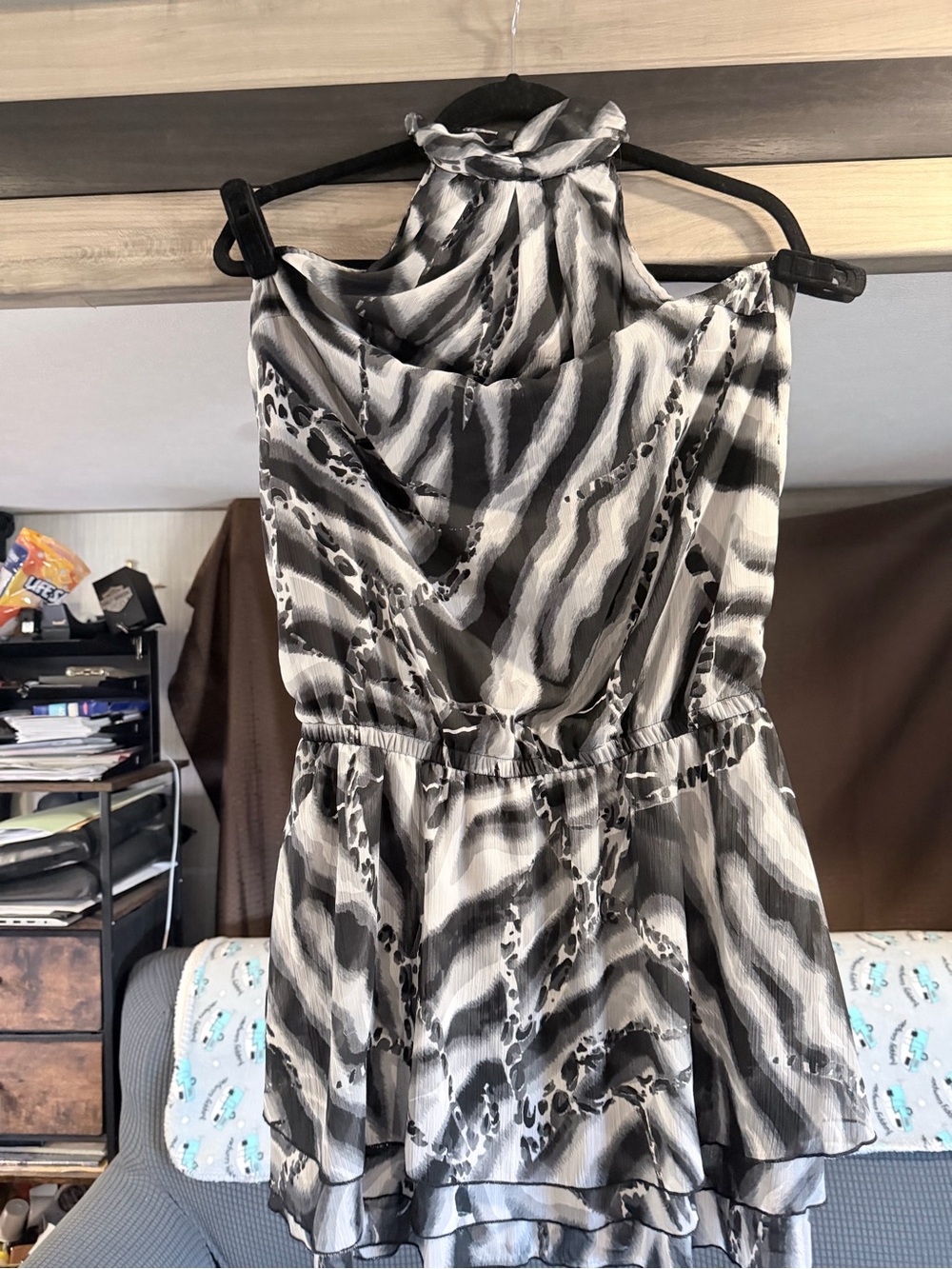 Sleeveless Black & White Printed Halter Dress